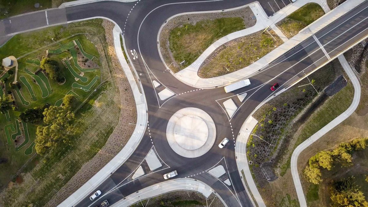 aerial view of traffic roundabout